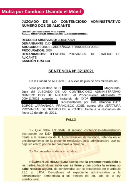 Sentencia de multa anulada