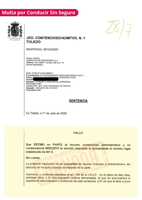 Sentencia de multa anulada