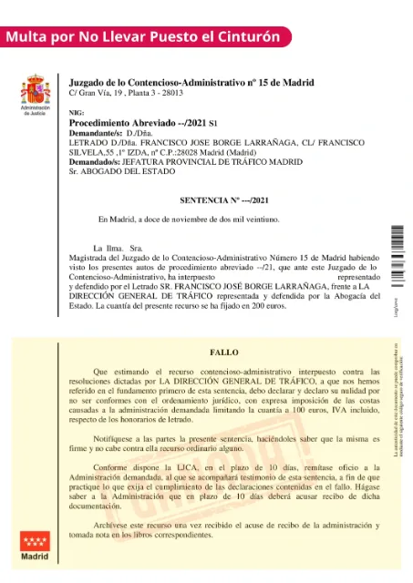 Sentencia de multa anulada