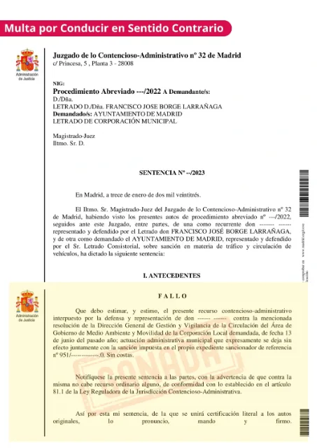 Sentencia de multa anulada