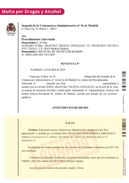 Sentencia de multa anulada