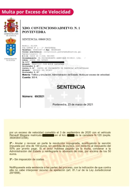 Sentencia de multa anulada